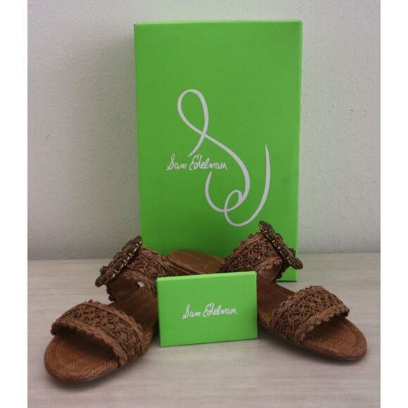 Sam Edelman J0187F2251 WMNs Sz 7M Dark Natural Raffia Elisa 2-Strap Sandals - Picture 1 of 15